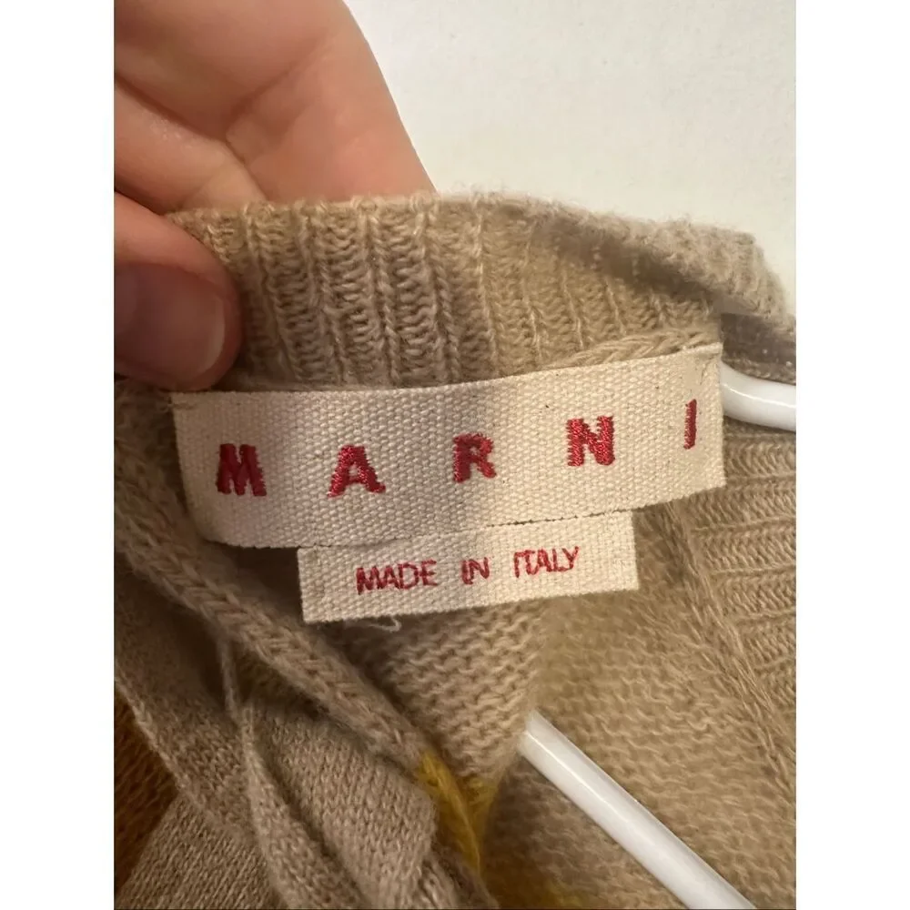 Marni Wool Cashmere Striped Sweater IT 38 Yellow Camel Back Tie Cropped Italy, S